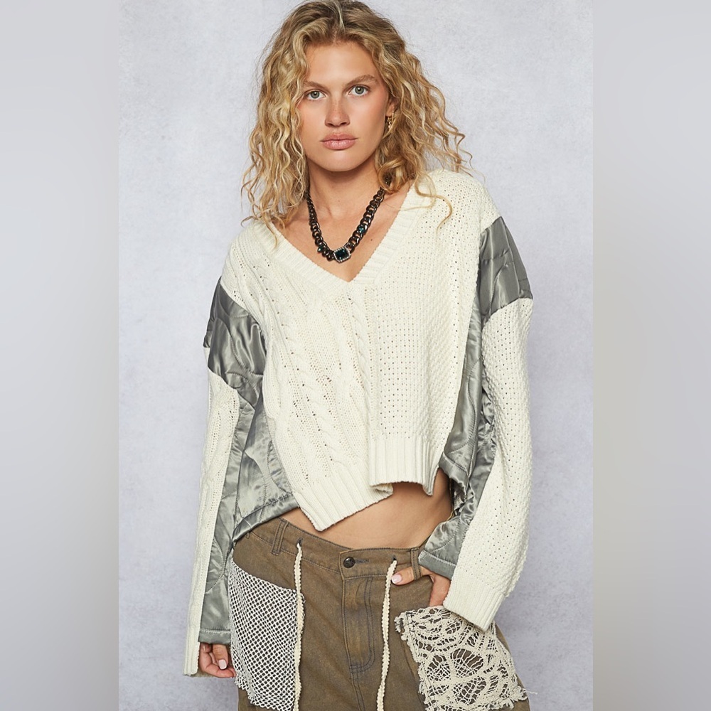 POL “ Aspen Cloud “ Quilted Sweater | Ivory